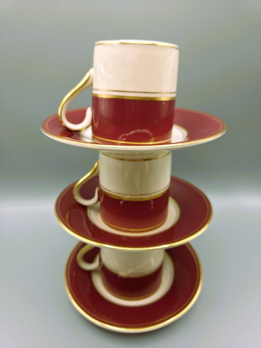 Vintage Demitasse Set 5 Red Gold Cups & Saucer Fondeville Ambassador England - Picture 5 of 10